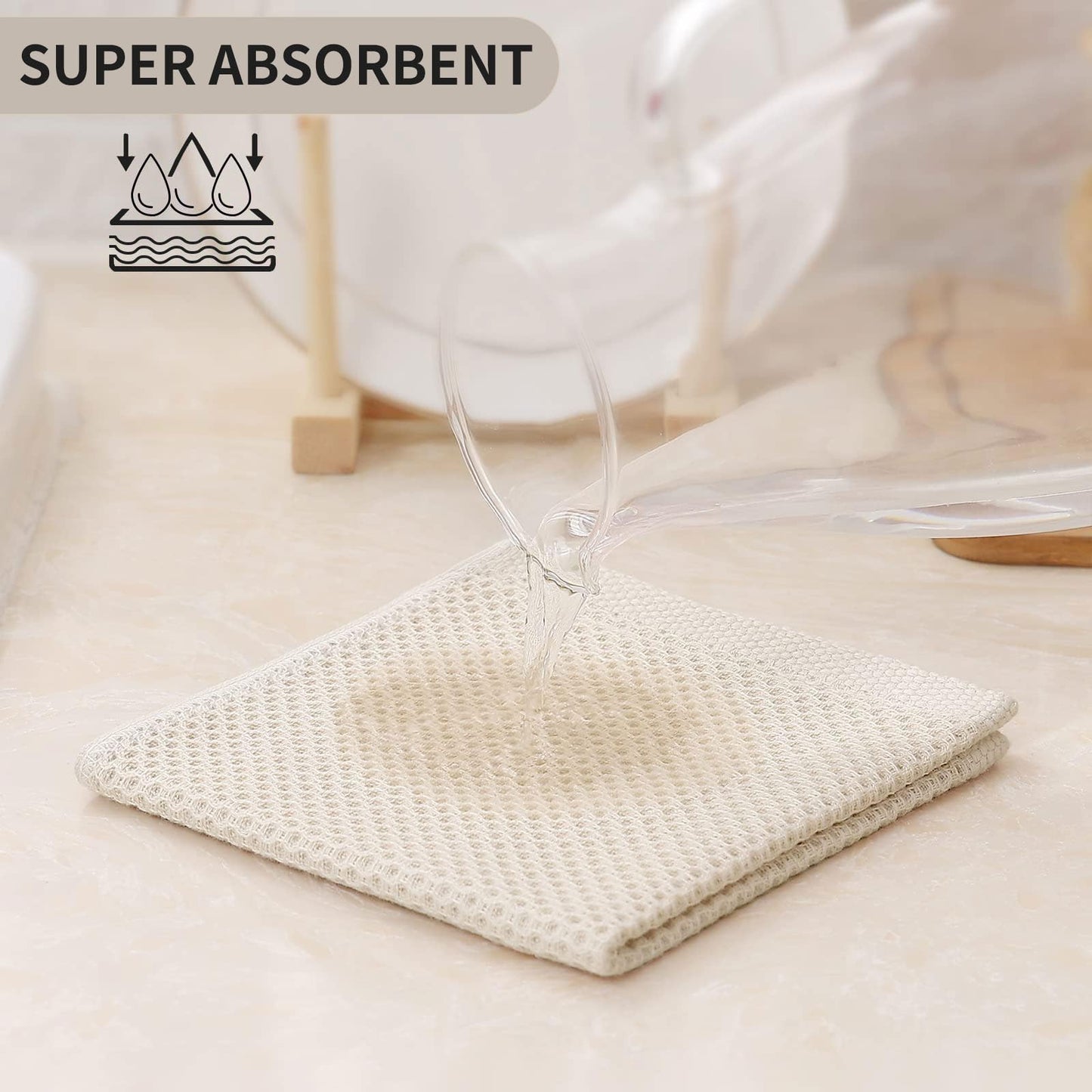 Kitinjoy 100% Cotton Kitchen Dish Cloths (12 X 12 Inches, Mixed Color), 6 Pack Waffle Weave Ultra Soft Absorbent Dish Towels for Drying Dishes Quick Drying Kitchen Towels Dish Rags