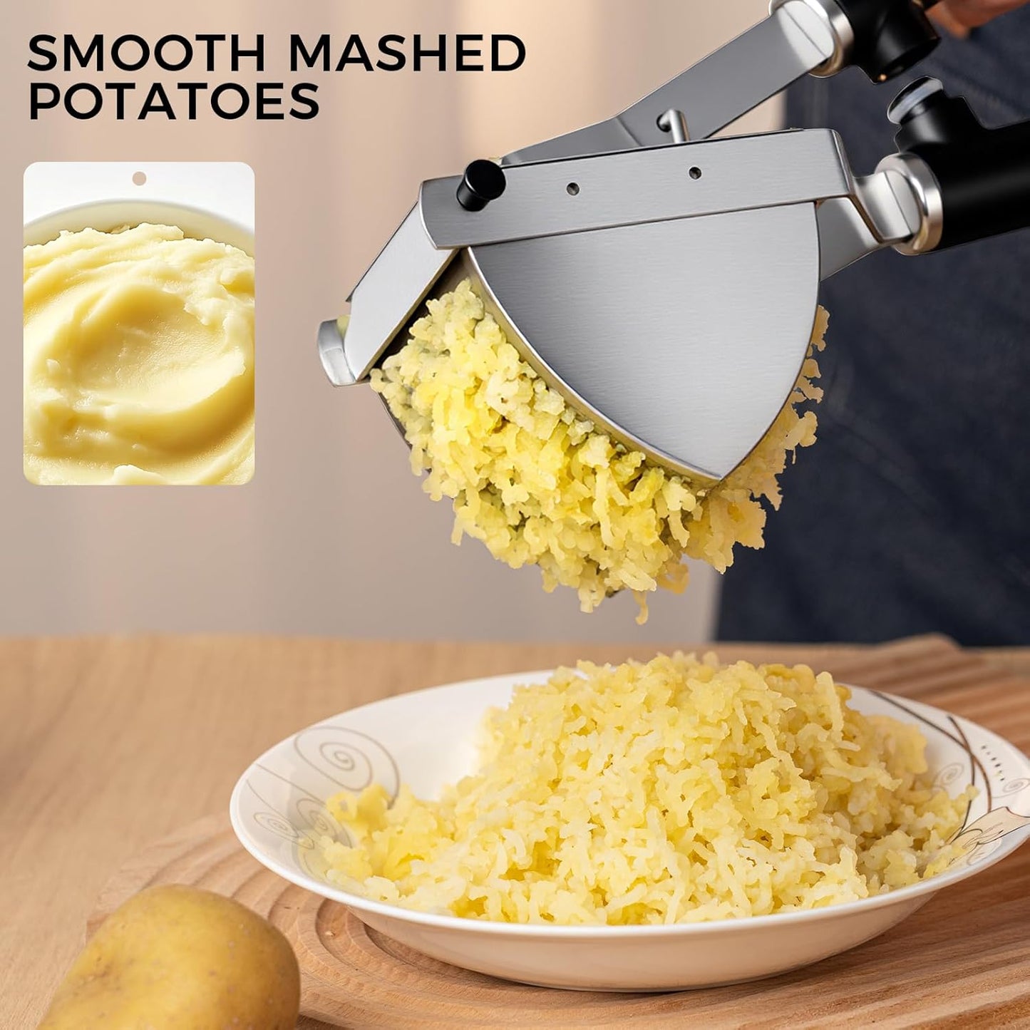 LHS Potato Ricer - Upgraded Stainless Steel Masher for Heavy Duty Home & Commercial Use