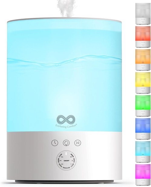 Everlasting Comfort 2.5L Top Fill Humidifier - Quiet Ultrasonic Cool Mist, 24HR Runtime, Night Light & Timer | Easy to Clean - White