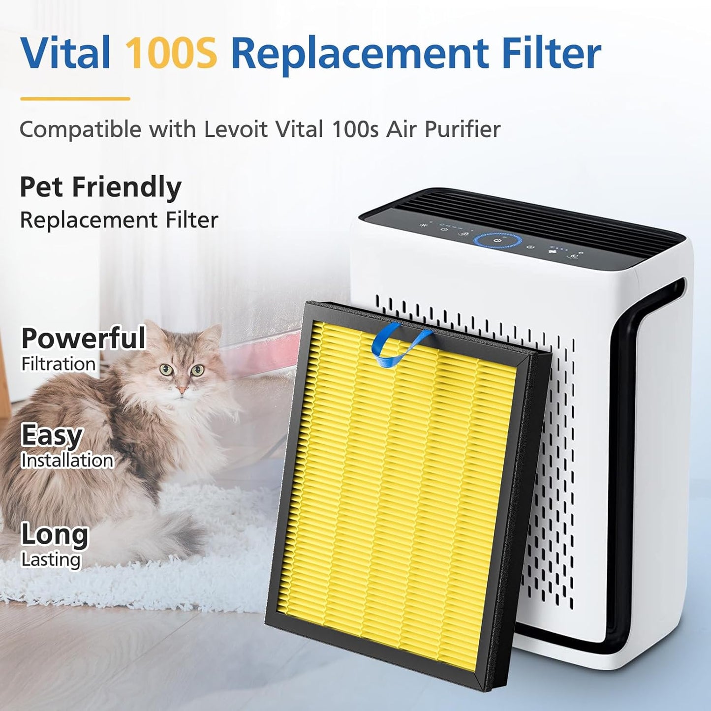 Levoit Vital 100S Air Purifier Replacement Filter - 3-in-1 HEPA & Activated Carbon - 2 Pack, Yellow