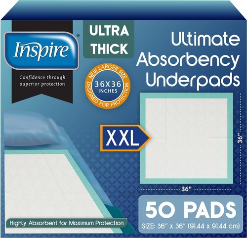 Inspire Extra Large Disposable Bed Pads - Ultra Thick & Super Absorbent for Incontinence | 36" X 36" (Pack of 50)