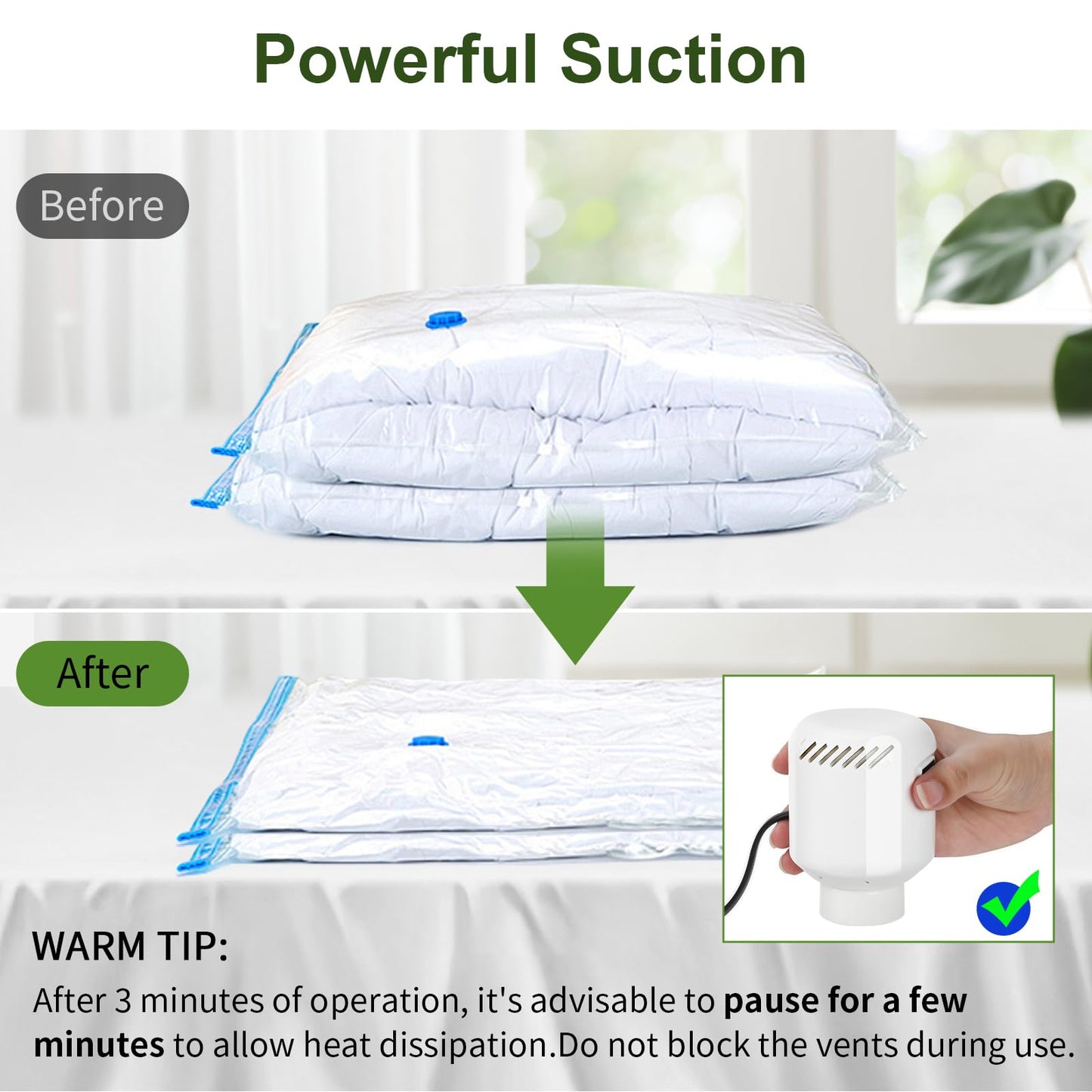 Electric Air Pump for Vacuum Storage Bags 55W Vacuum Seal Pump for Compressing Clothing Portable Vacuum Pump with Various Clothing/Quilts/Blankets