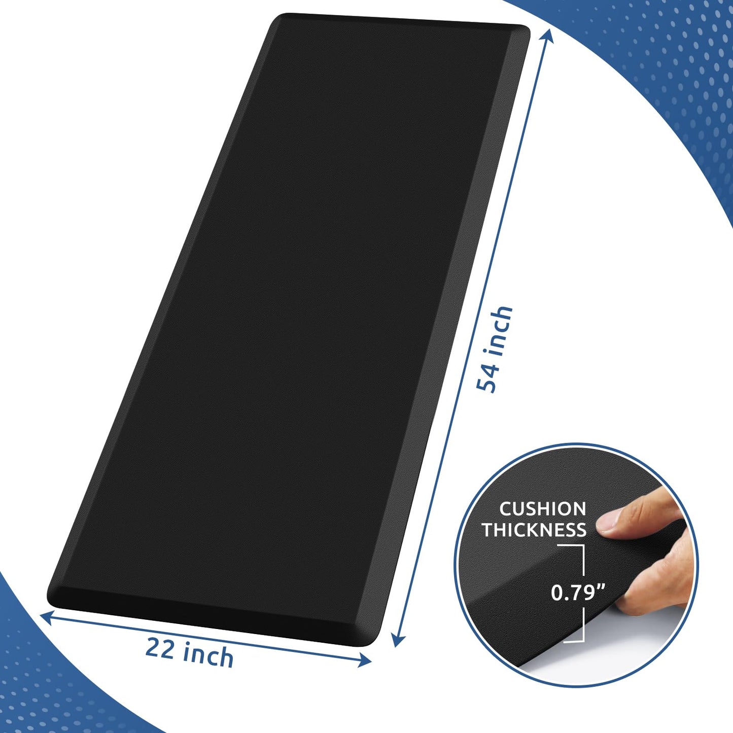 KitchenClouds Kitchen Mat Cushioned Anti Fatigue Rug 22"x54" Water Resistant, Non Slip, Standing and Comfort Desk/Floor Mats for House Sink Office (Black,0.8inch)