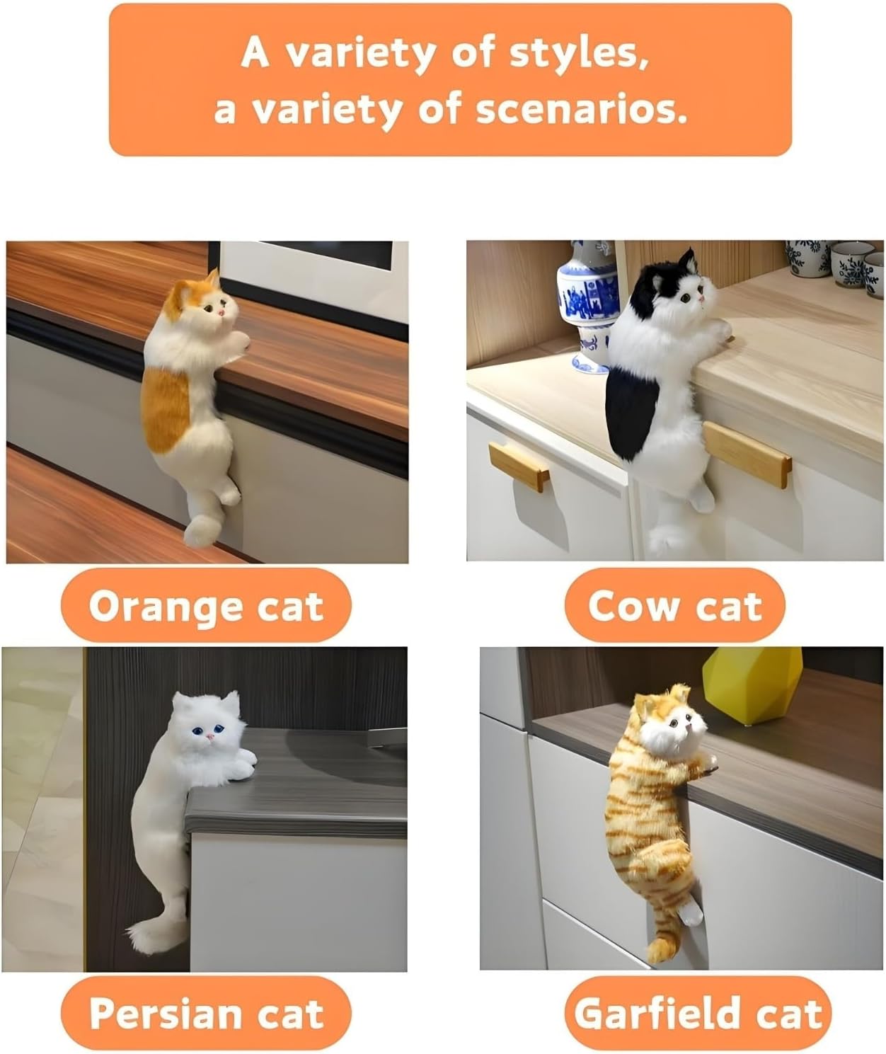 Skiennix Realistic Furry Kitty Figurine - Handmade Plush Cat Statue for Home & Office Decor (Orange)