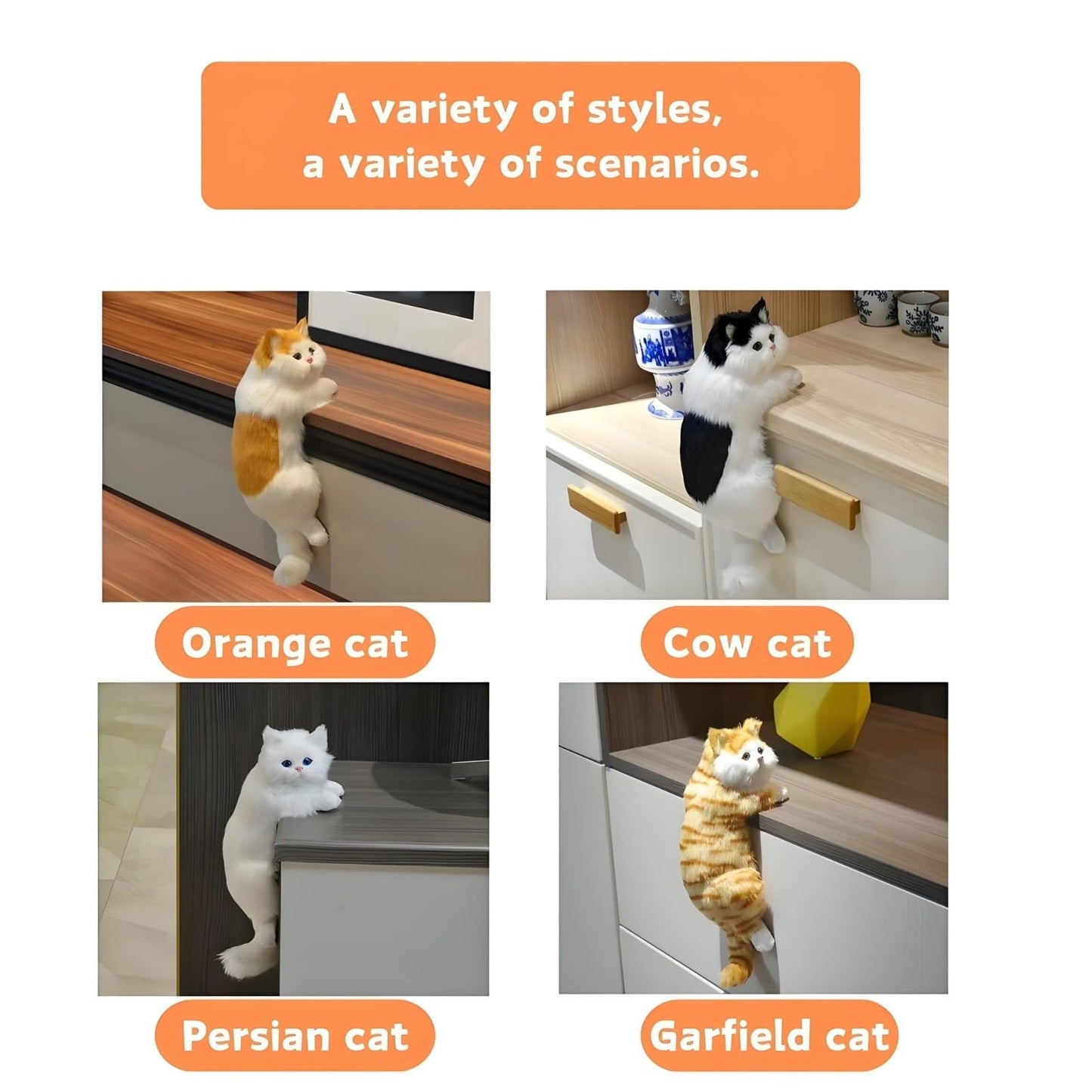Realistic Furry Kitty,Nightstand Decor,Simulation Hanging Cat,Cat Figurines,Cat Gifts for Women,Home Office Car Decoration,Realistic Plush Kitty,Synthetic Fur,Handmade Lifelike Cat Statue (Yellow)