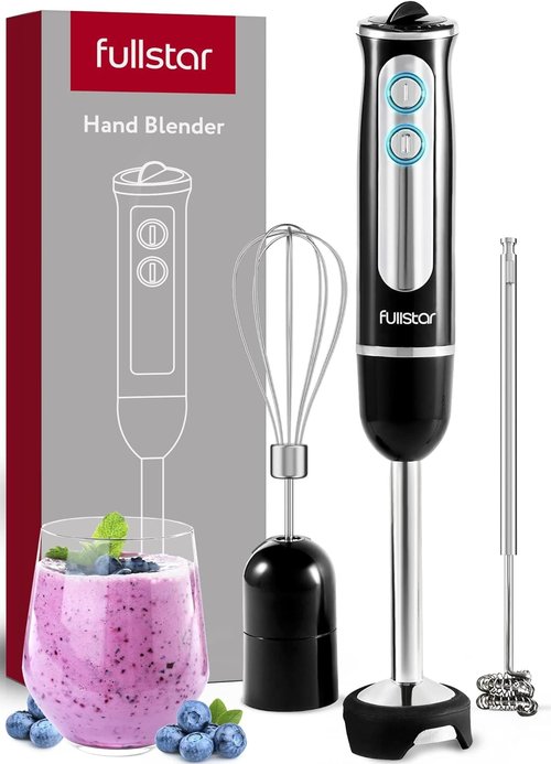 Fullstar Immersion Blender Set - 9-Speed 500W Handheld Electric Mixer for Smoothies | 3-in-1, Black