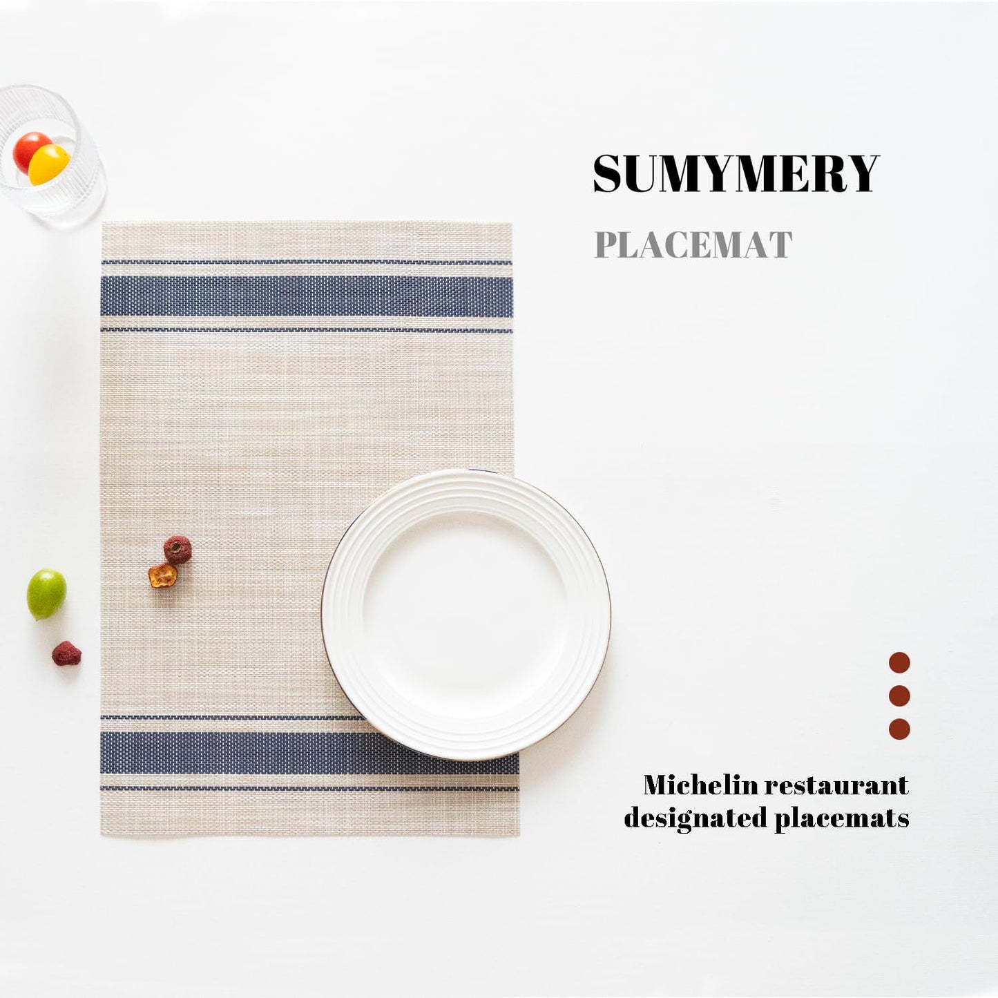 SUMYMERY Placemats Set of 4 Vinyl/Plastic Woven Place Mats for Kitchen Table Indoor/Outdoor Washable Placemat Wipeable Dining Table Mats (Khaki Blue,4)