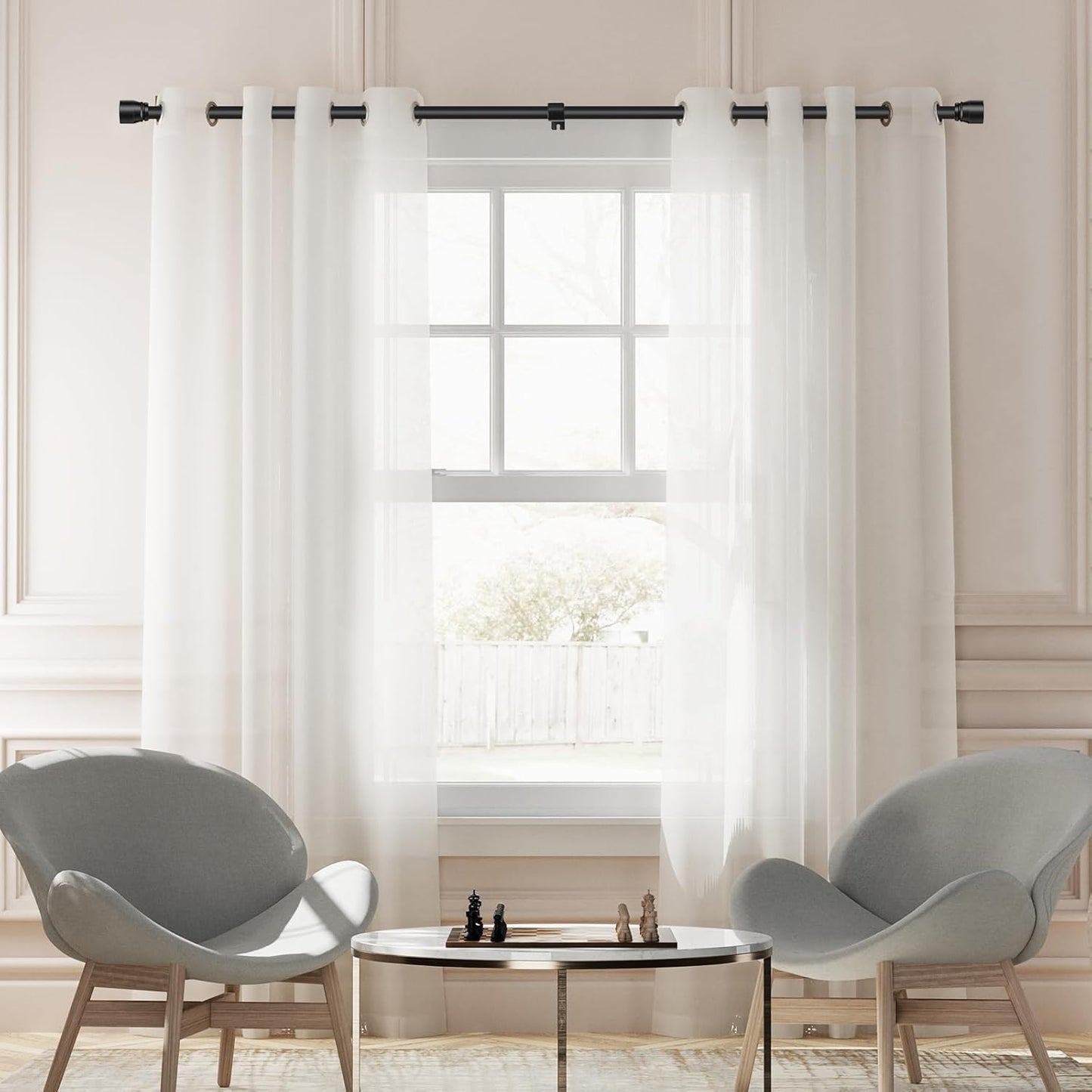 Skiennix Matte Black Curtain Rod - Adjustable 30-144 Inch Heavy Duty Telescopic Design | 2 Pack
