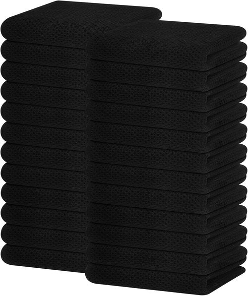 Homaxy 100% Cotton Waffle Weave Dish Towels - Ultra Soft & Absorbent | Quick Drying, 13 x 28 Inches, 24-Pack, Black