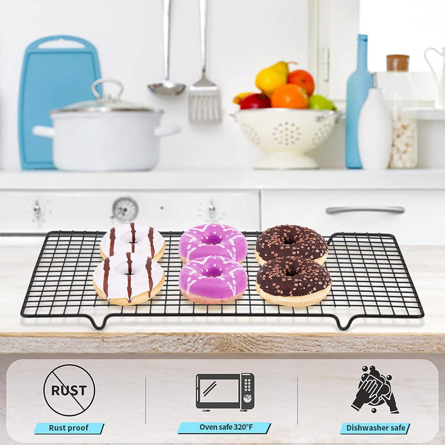 Tebery Heavy Duty Wire Cooking Rack - Nonstick Baking & Cooling Grid, 16" x 10" | 2 Pack for Roasting & Grilling