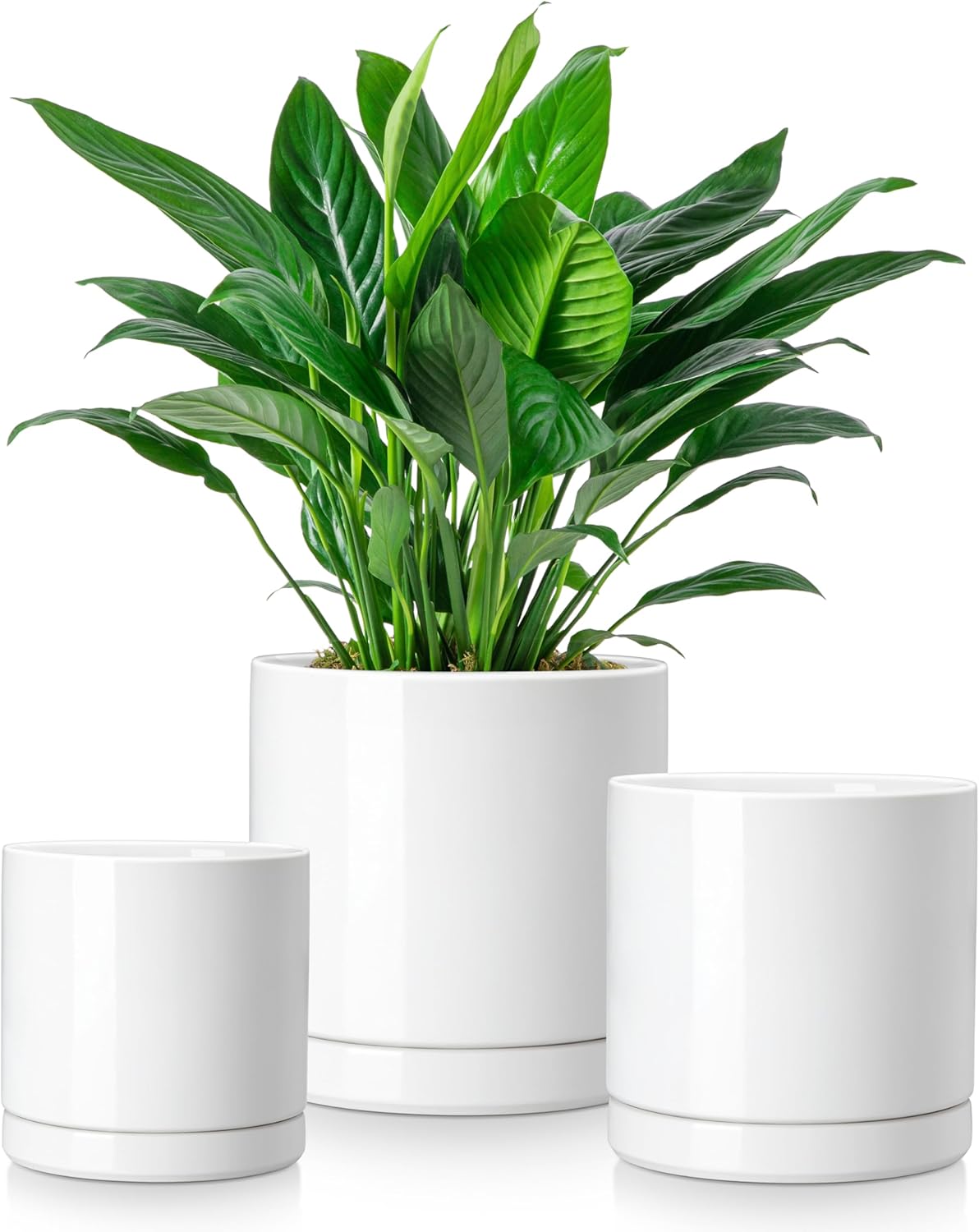 Vancasso Ceramic Plant Pots - 3-Piece Indoor Planters with Drainage | 4.25", 5.25", & 6.25" White Flower Pots
