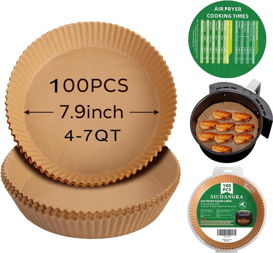 Air Fryer Liners | 100 Pcs Non-Stick Parchment Paper for 4-7 QT Air Fryers - 7.9 Inch Round