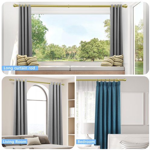 AMZSEVEN Curtain Rods for Windows 16 to 48 Inches, Curtain Rod Max Adjustable Length of 60 IN, 1" Diameter Drapery Rods Round Finials, Warm Gold, Pack of 1