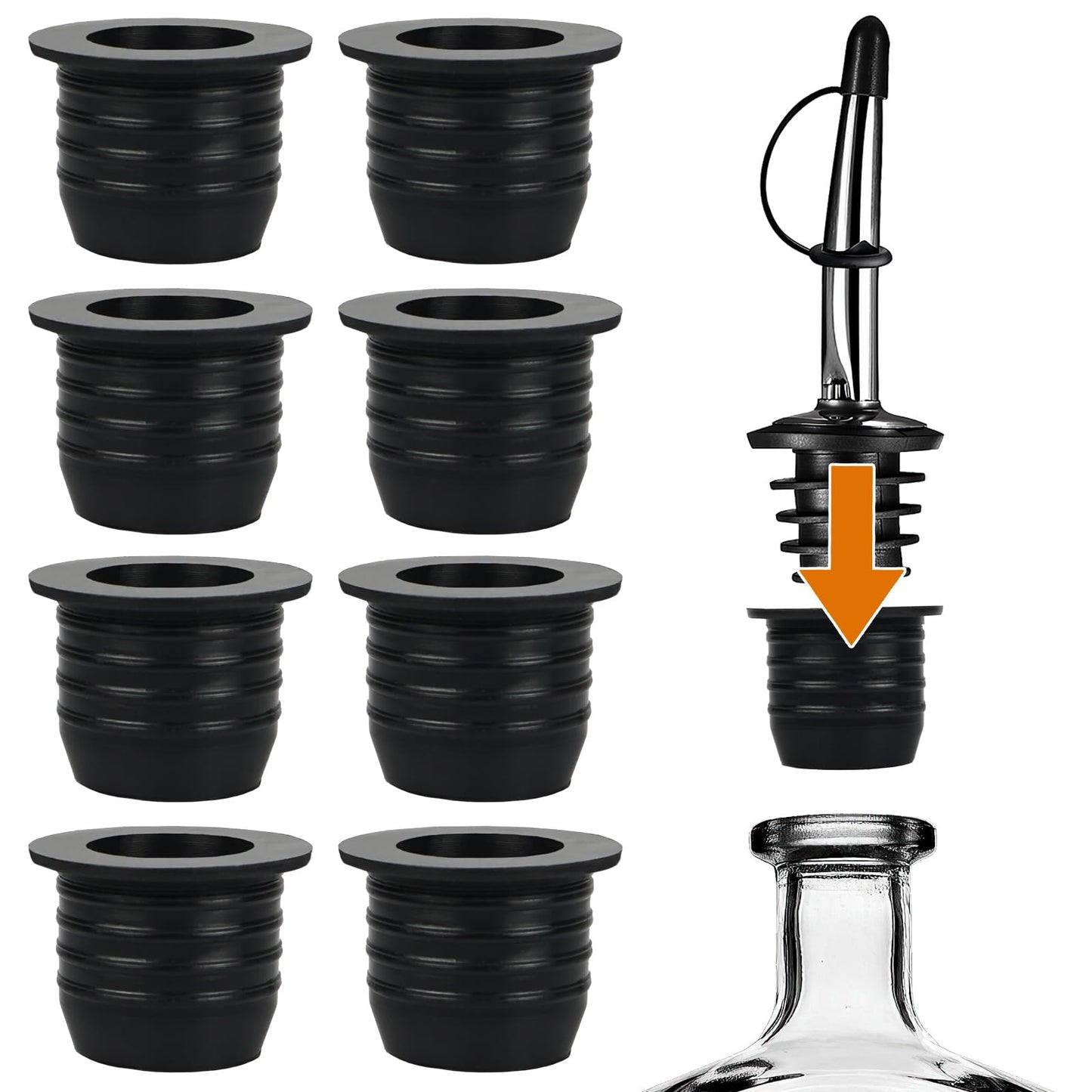 8 Pack Liquor Pour Spout Adapters, Pour Spouts for Large Neck Liquor Bottles, Liquor Bottle Pourers for Alcohol Olive Oil up to 1 inch/25 mm Neck
