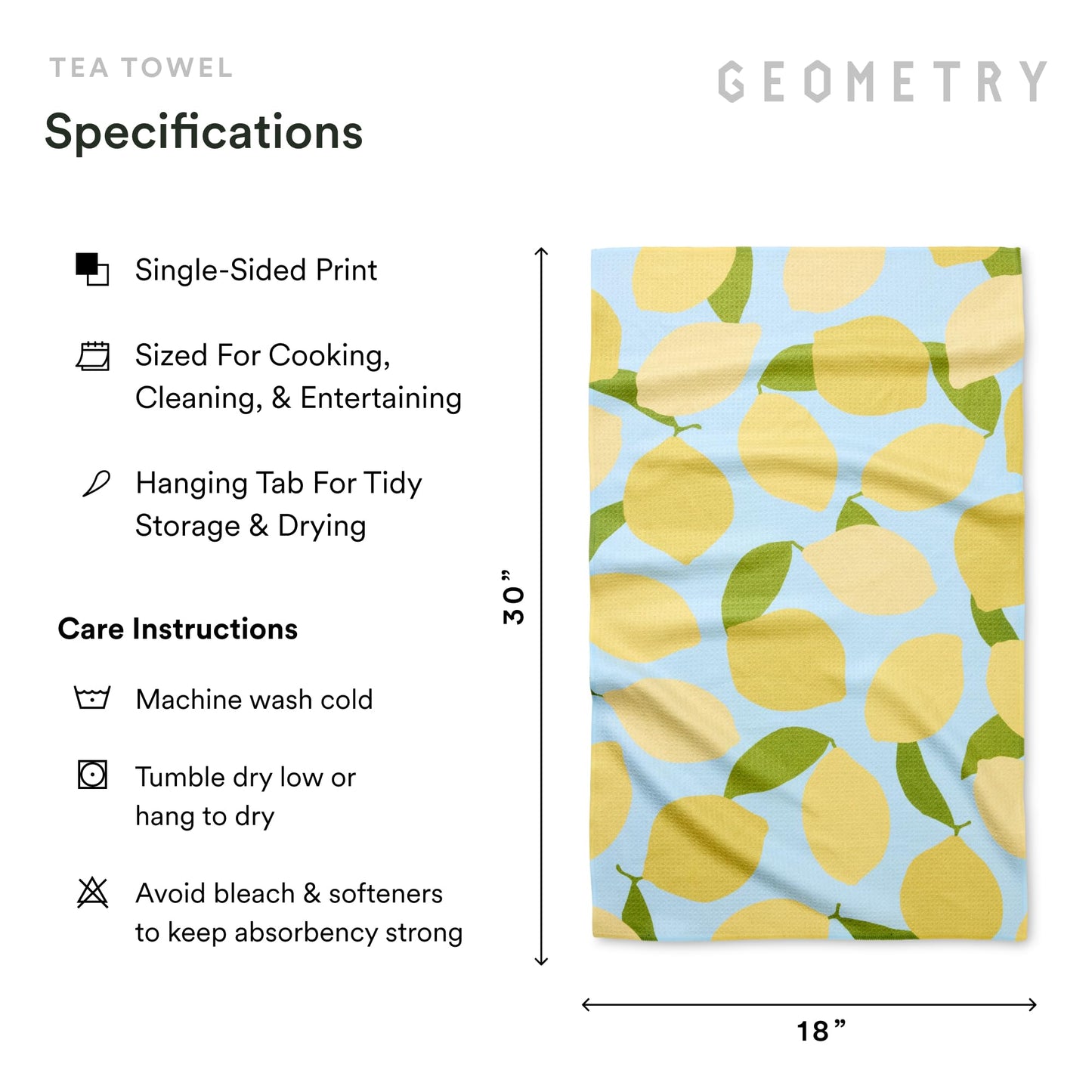 GEOMETRY Tea Towels – Spring & Summer Collection – Quick-Dry, Ultra-Absorbent, Reusable Microfiber Kitchen Towels for Drying & Cleaning - Main Squeeze - 2 Pack