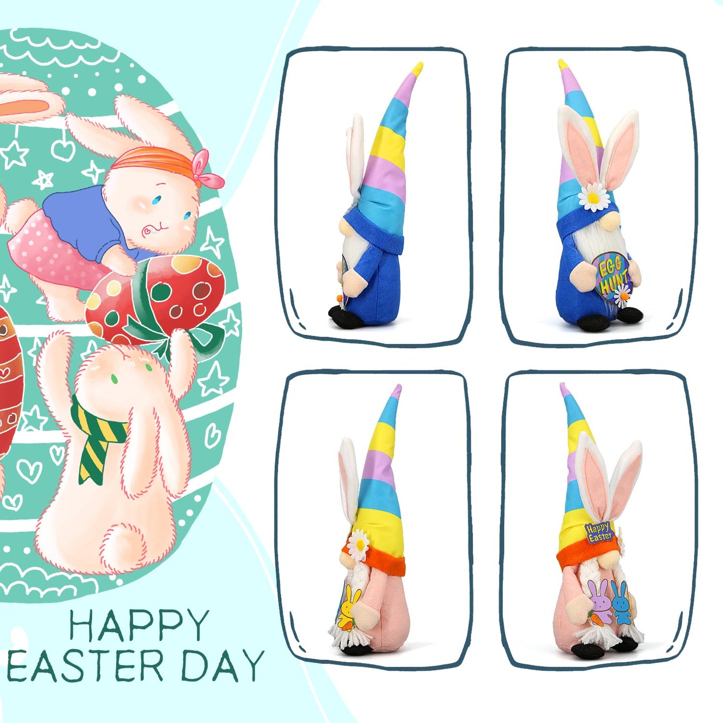 Lovinland Easter Decorations - Bunny Gnomes Decor for Home, Indoor, Tiered Tray, Office, Desk - Spring Rabbit Stuffed Centerpiece Table - Easter Basket Stuffers Essentials for Women - Gnome Gifts