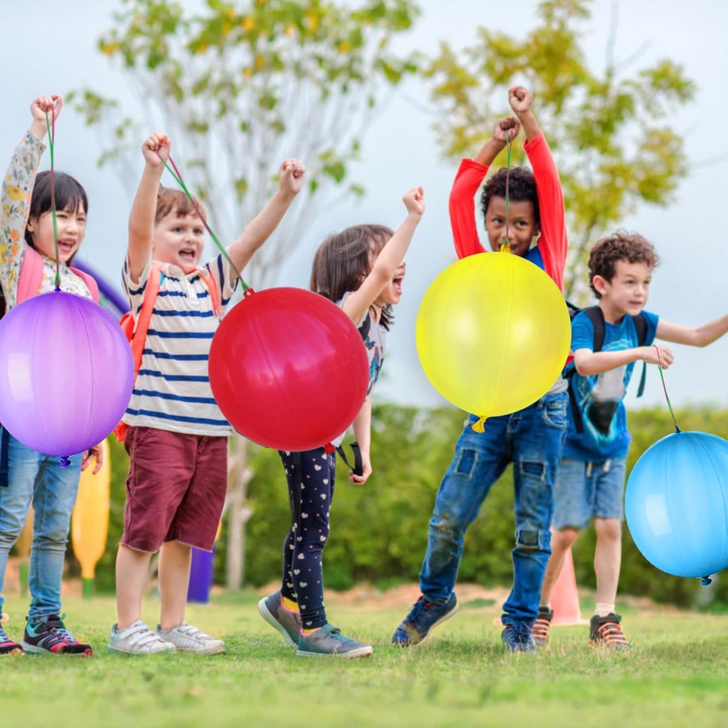 LEEZZIZZ Punch Balloons - 30Pcs Thickened Neon Party Favors for Kids | Heavy Duty with Rubber Band Handle