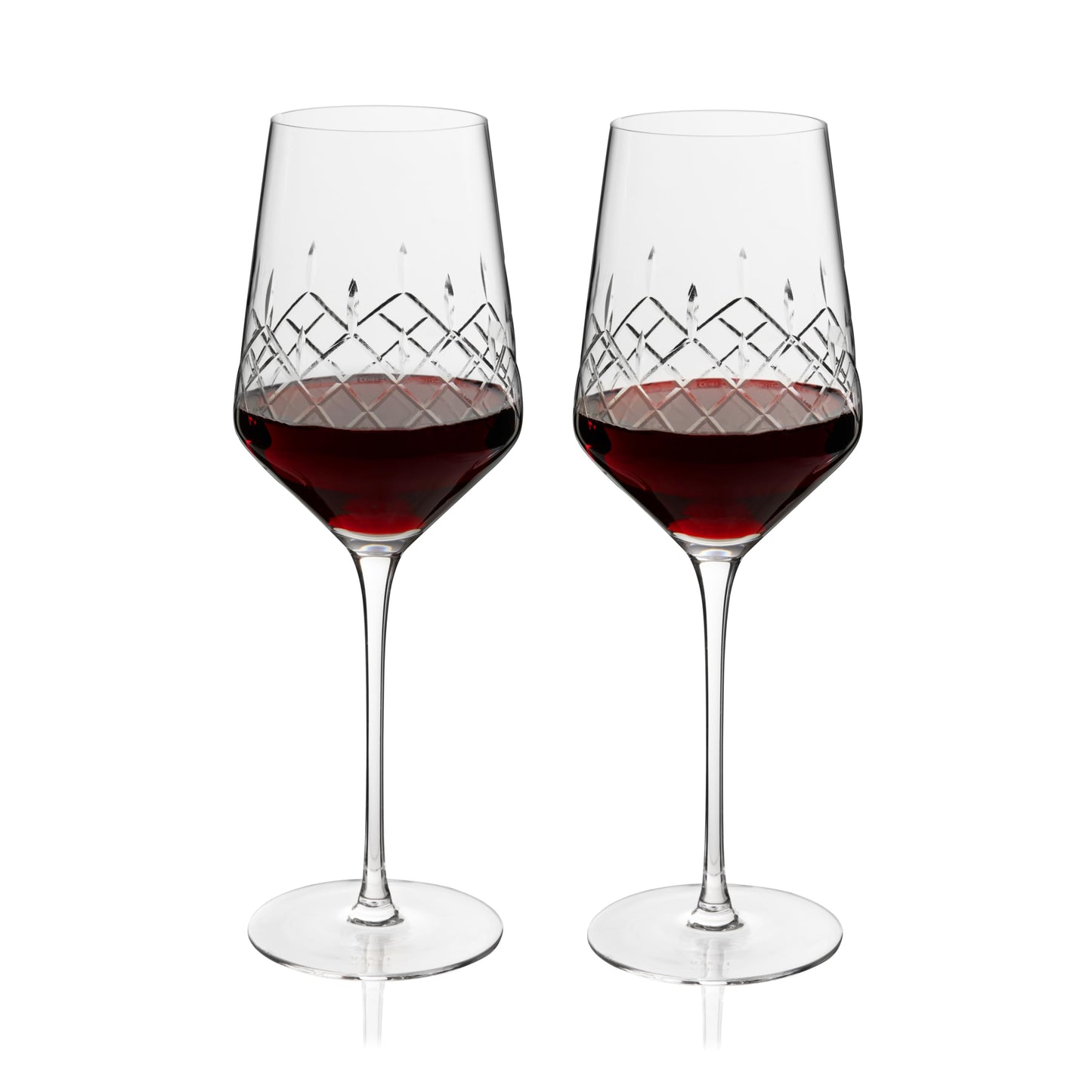 Viski Admiral Cut Crystal Universal Wine Glasses for Red and White Wines, Modern Drinking Glasses for Birthday, Housewarming, Wedding Gifts, Home Bar, Elegant Glassware, 19 oz, Set of 2