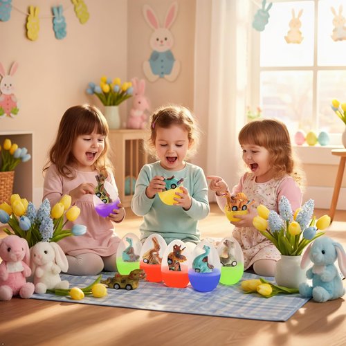Cherislpy 6 Pack Jumbo Eggs with Dinosaur Pull Back Cars Toys Inside for Kids Boys Toddlers Easter Basket Stuffers Party Favors Easter Egg Fillers