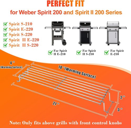 Hisencn Stainless Steel Warming Rack - Fits Weber Spirit 200 & II Series Gas Grills | Durable & Easy to Install