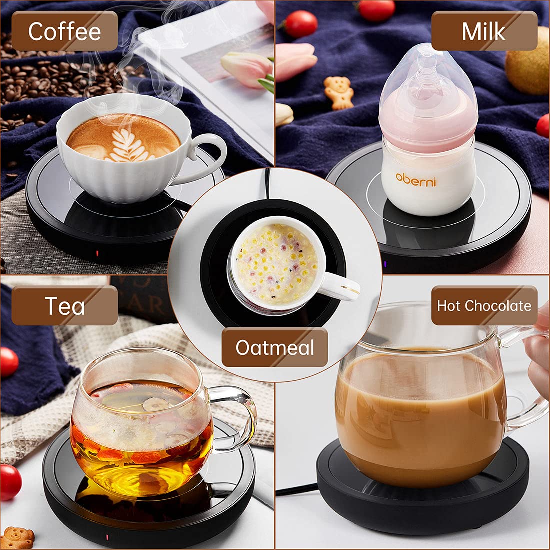 DOPUDO Coffee Warmer, 3-in-1 Mug Warmer with Auto Shut Off, Black, 36W Fast Heating, Perfect for Desk, Coffee, Tea, Milk