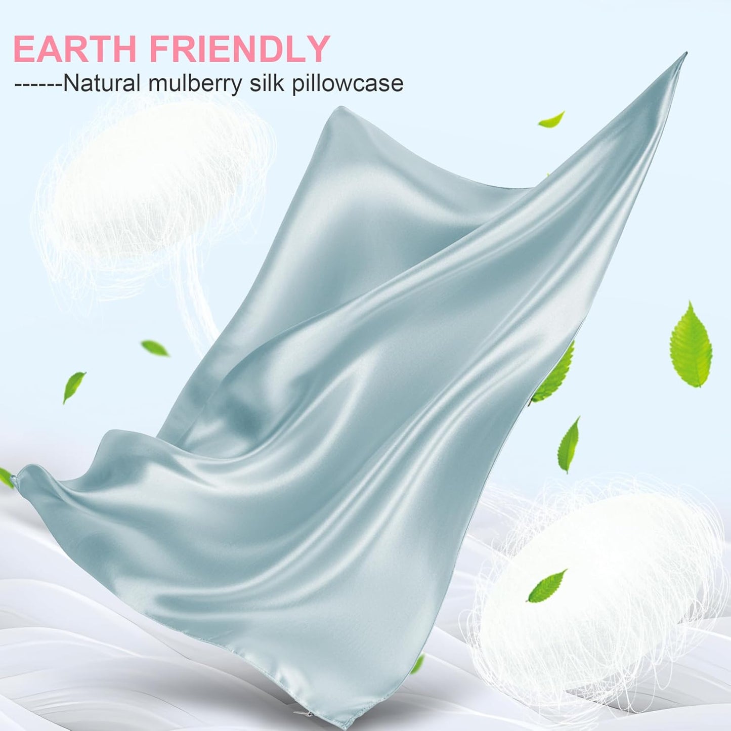Skiennix Mulberry Silk Pillowcase - Standard Size, Hidden Zipper, Breathable & Cooling, Haze Blue