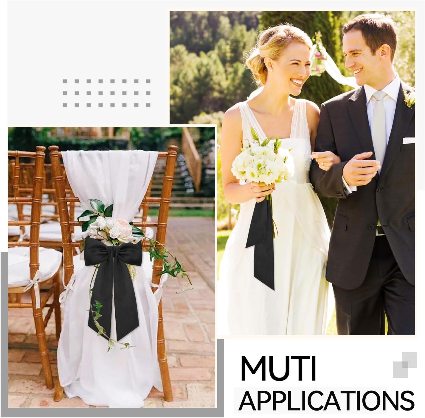 Skiennix Black Wreath Sash - Elegant Linen Ribbon Bow for Front Door & Porch Decor | 2 Pcs