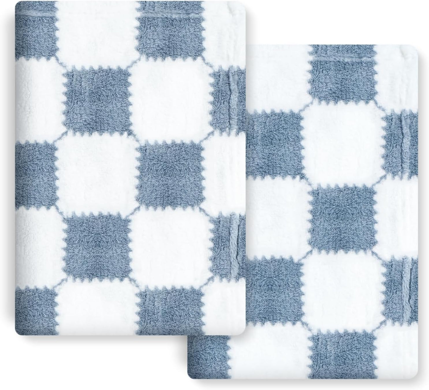 Skiennix Checkered Baby Blanket - Soft Fleece for Boys | 2-Pack, 28 x 40 Inches, Perfect Newborn Gift (Blue)