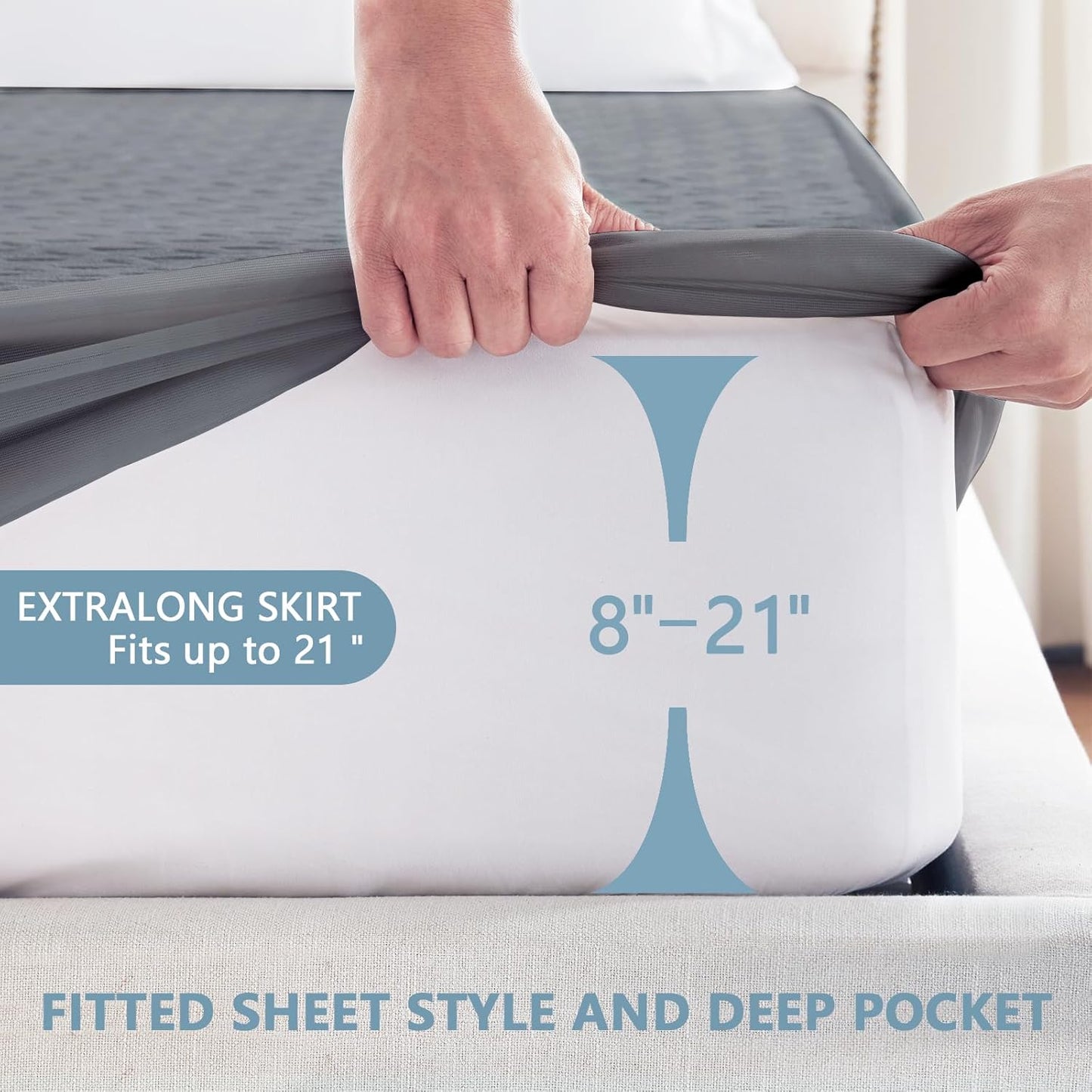 Skiennix Premium Waterproof Mattress Protector - Breathable Cooling Bed Cover, Twin Size, Gray