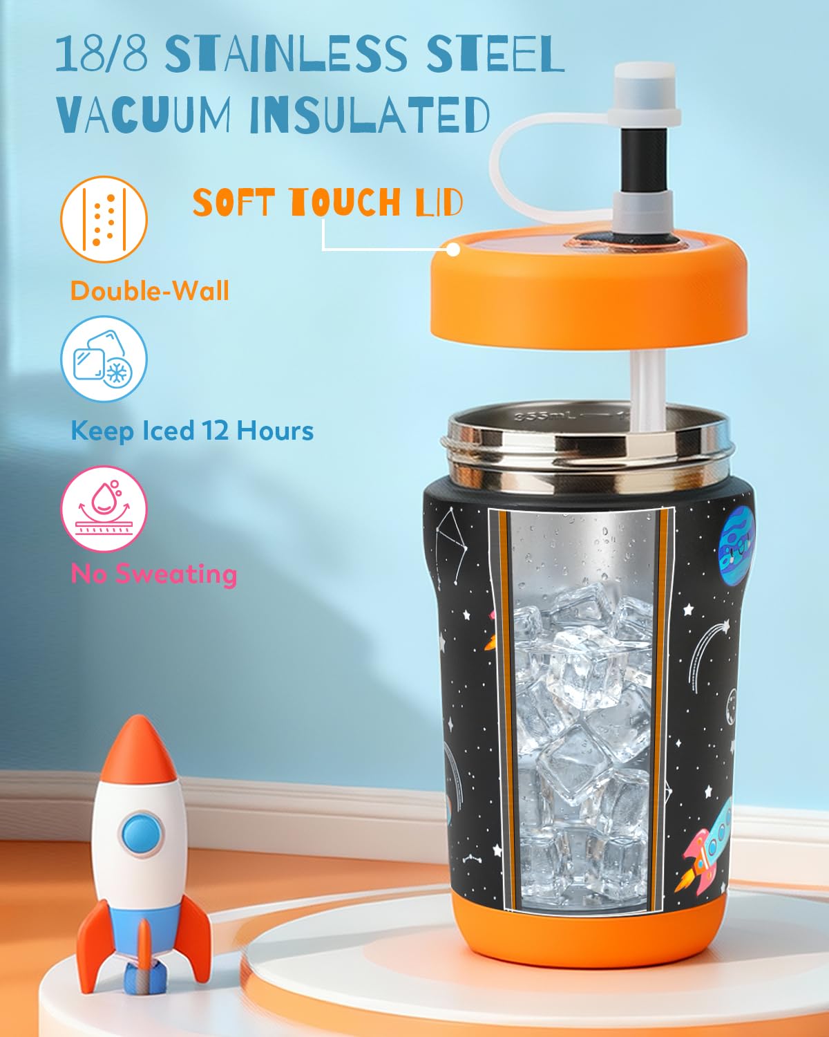 Zukro 12 oz Kids Insulated Stainless Steel Tumbler with Flexible Straw, Spill Proof Double-wall Toddlers Cup with Tritan Lid for Travel or At Home, BPA Free, Non-slip - Dinosaur & Unicorn