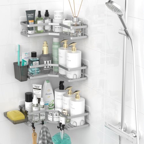 **AKTECKE Corner Shower Caddy - Adhesive Bathroom Organizer with Rustproof Stainless Steel - 3-Pack**
