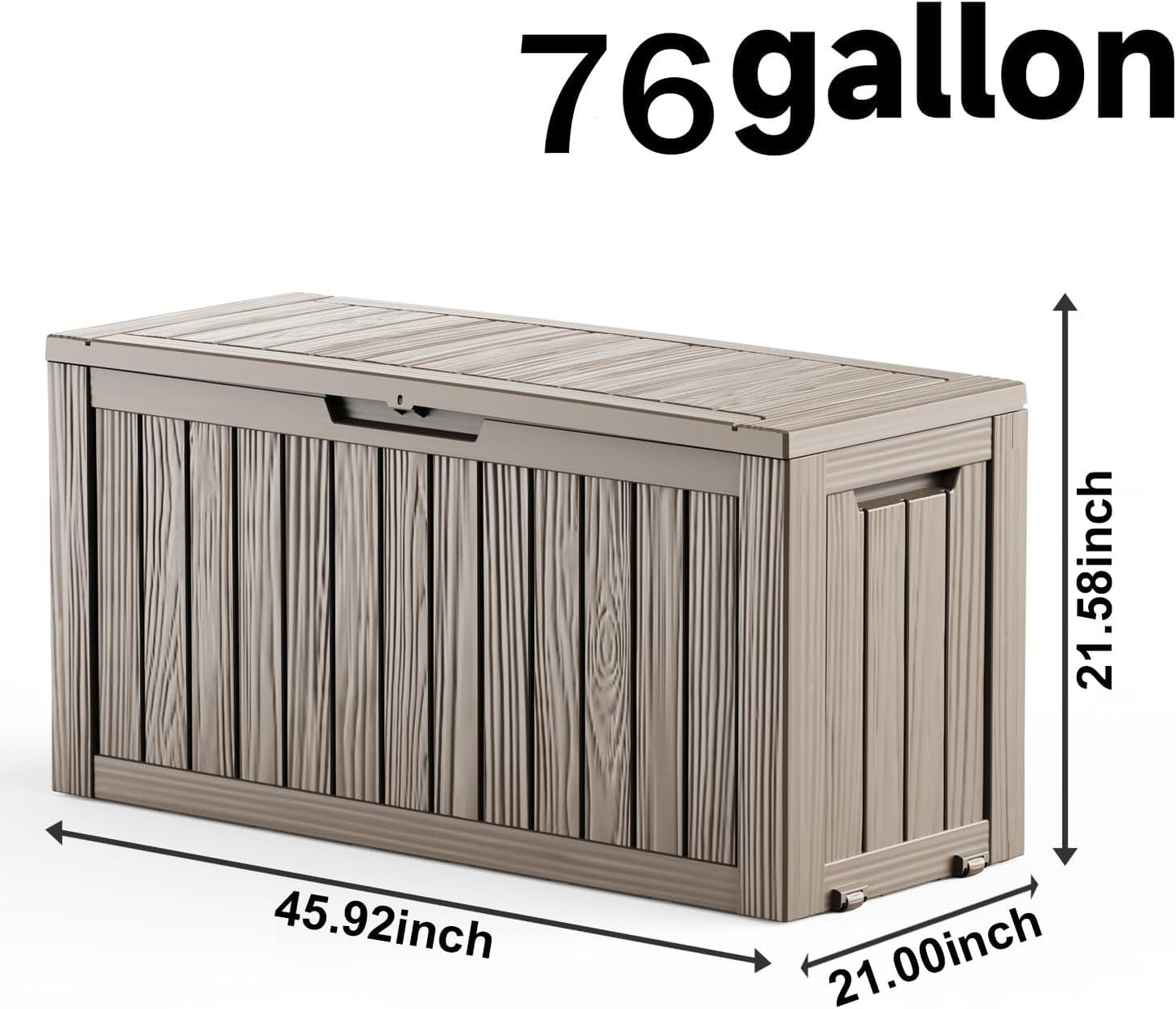 Skiennix 76 Gallon Outdoor Deck Box - Lockable Waterproof Storage for Garden Tools & Cushions | Grey