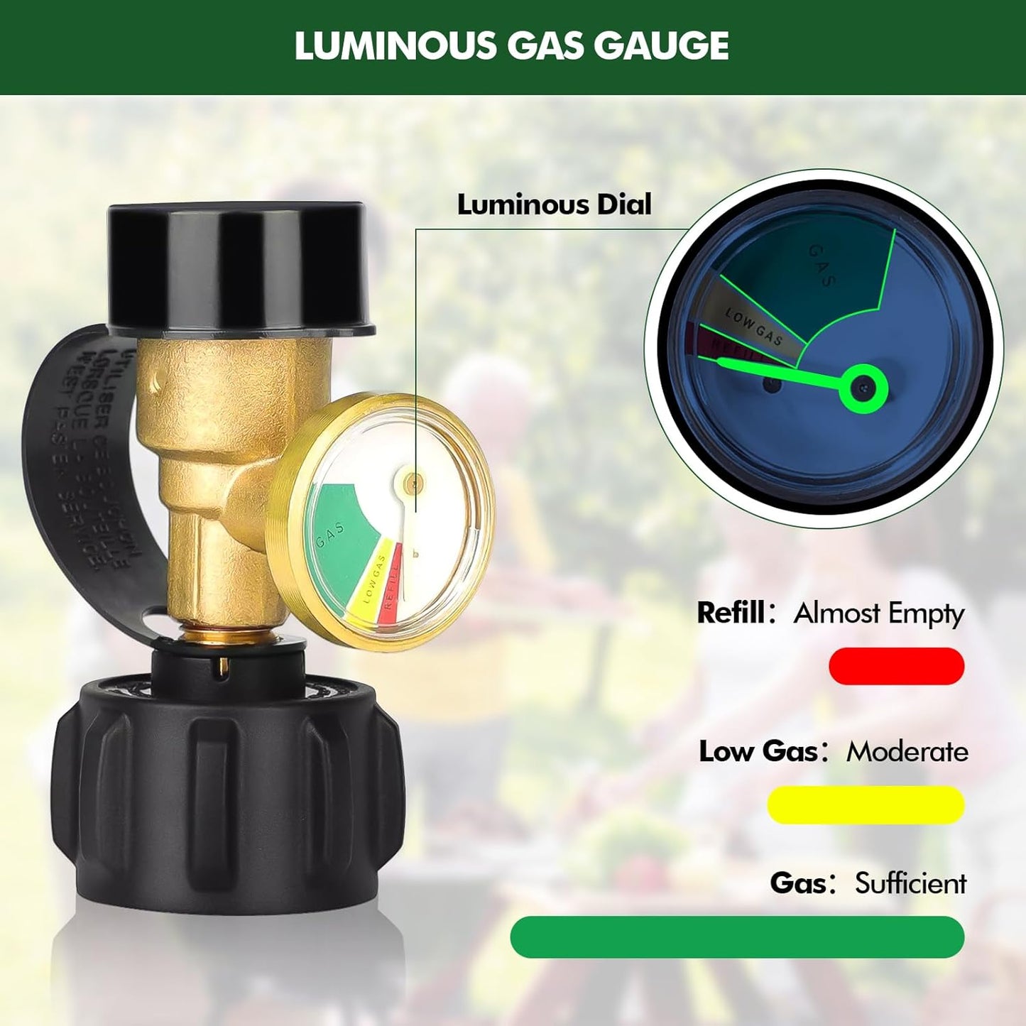 Propane Tank Gauge by [Brand Name] - Accurate Level Indicator for 5LB-40LB Tanks | Leak Detector for BBQ Grills & RVs
