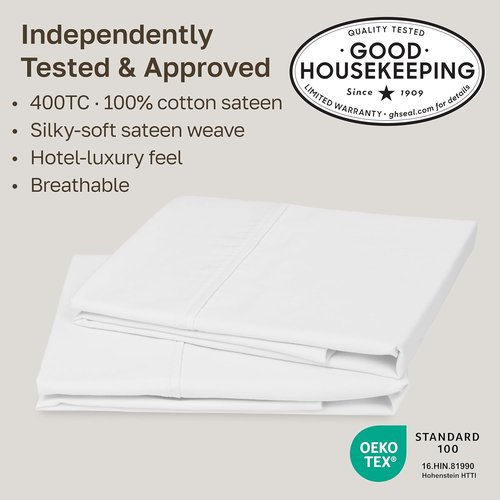 California Design Den King Size Pillowcase Set - 400 Thread Count, 100% Cotton Sateen, Soft & Breathable - Antique White