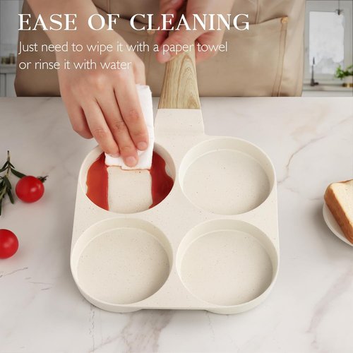 GiPP Nonstick Omelette Pan - 4-Cup Granite Skillet with Heat-Resistant Handle | PFOA Free, Easy to Clean, White