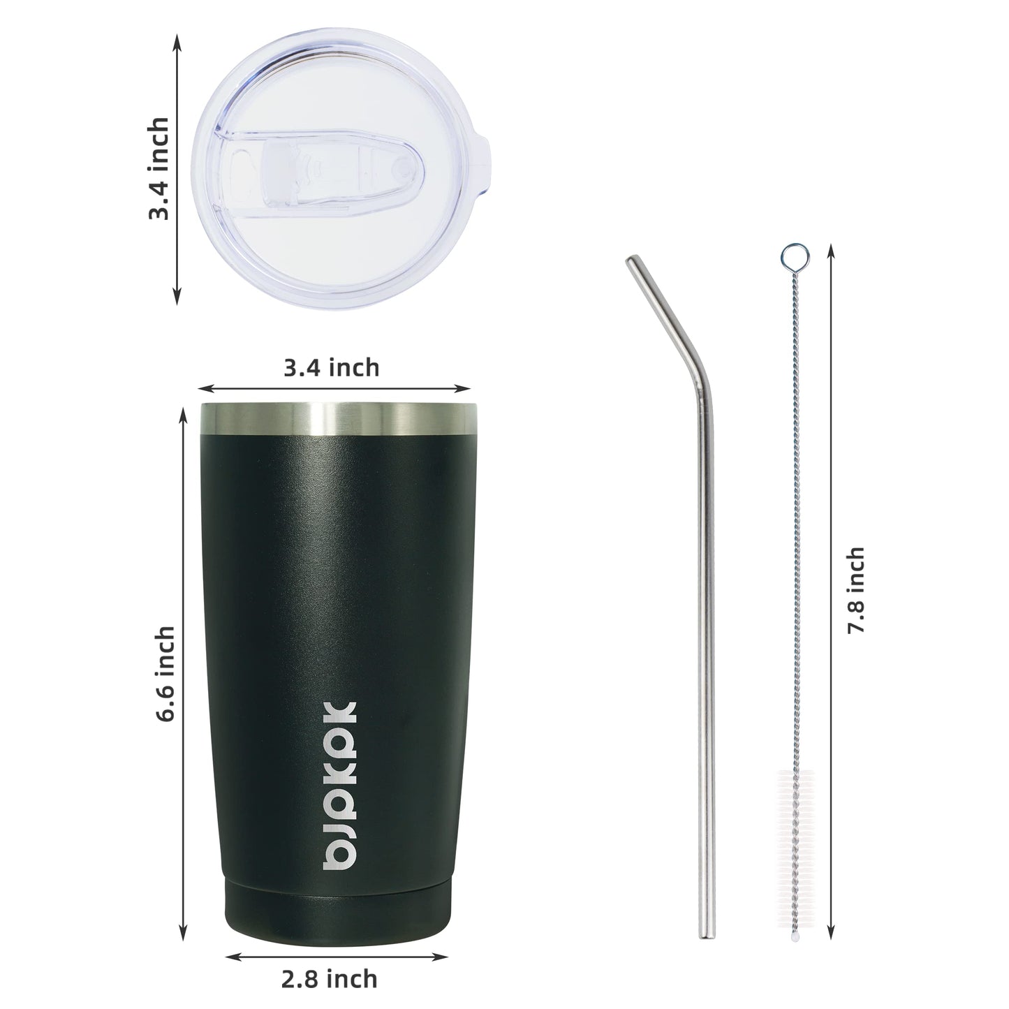 BJPKPK 20 oz Tumbler with Lid and Straw Insulated Travel Coffee Mug Reusable Stainless Steel Thermal Cups,Black
