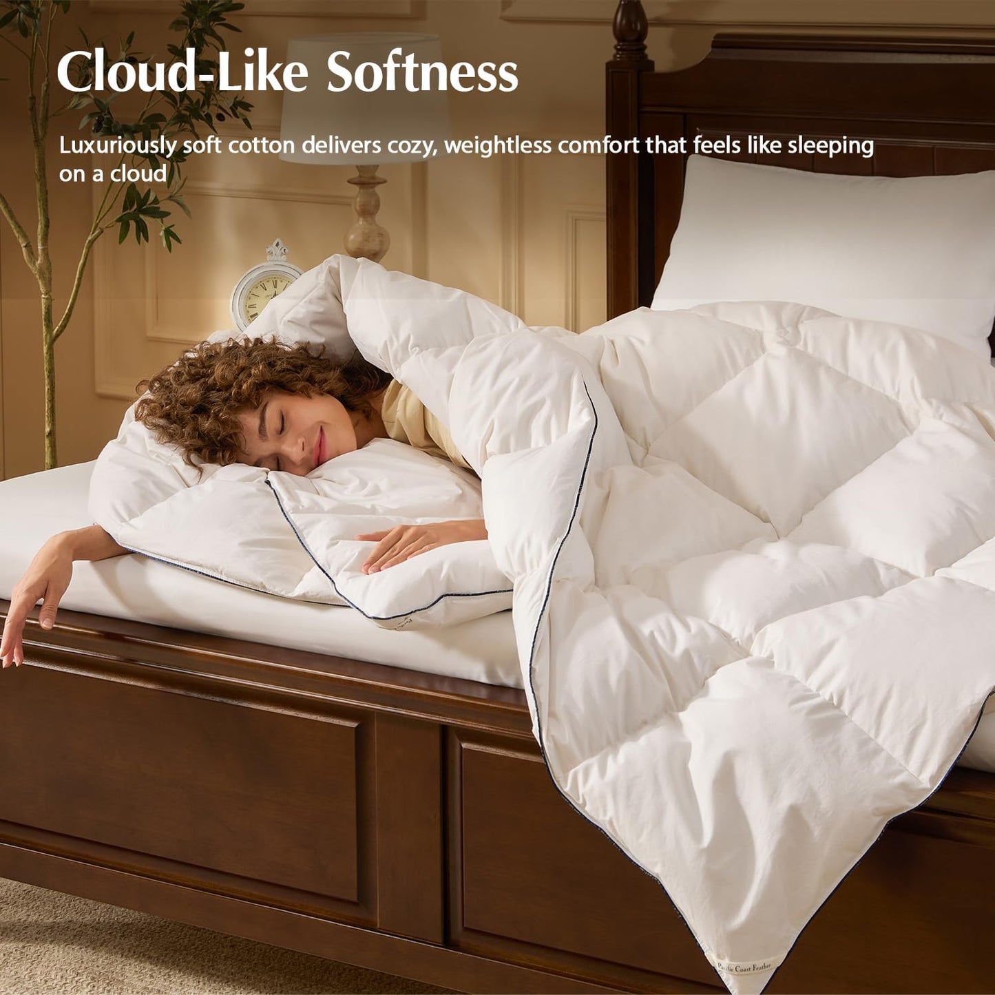 Pacific Coast | Goose Feather Down Comforter - Extra Fluffy White Duvet Insert, All-Season Luxury Bedding (Queen Size, 90"x90")
