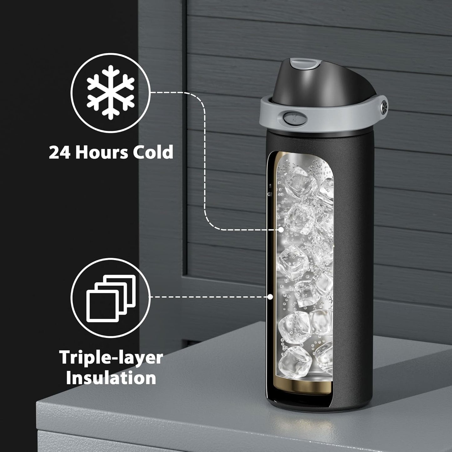 Meoky Stainless Steel Insulated Water Bottle - 24 oz, Leak Proof, 2-in-1 Straw & Spout Lid, BPA-Free