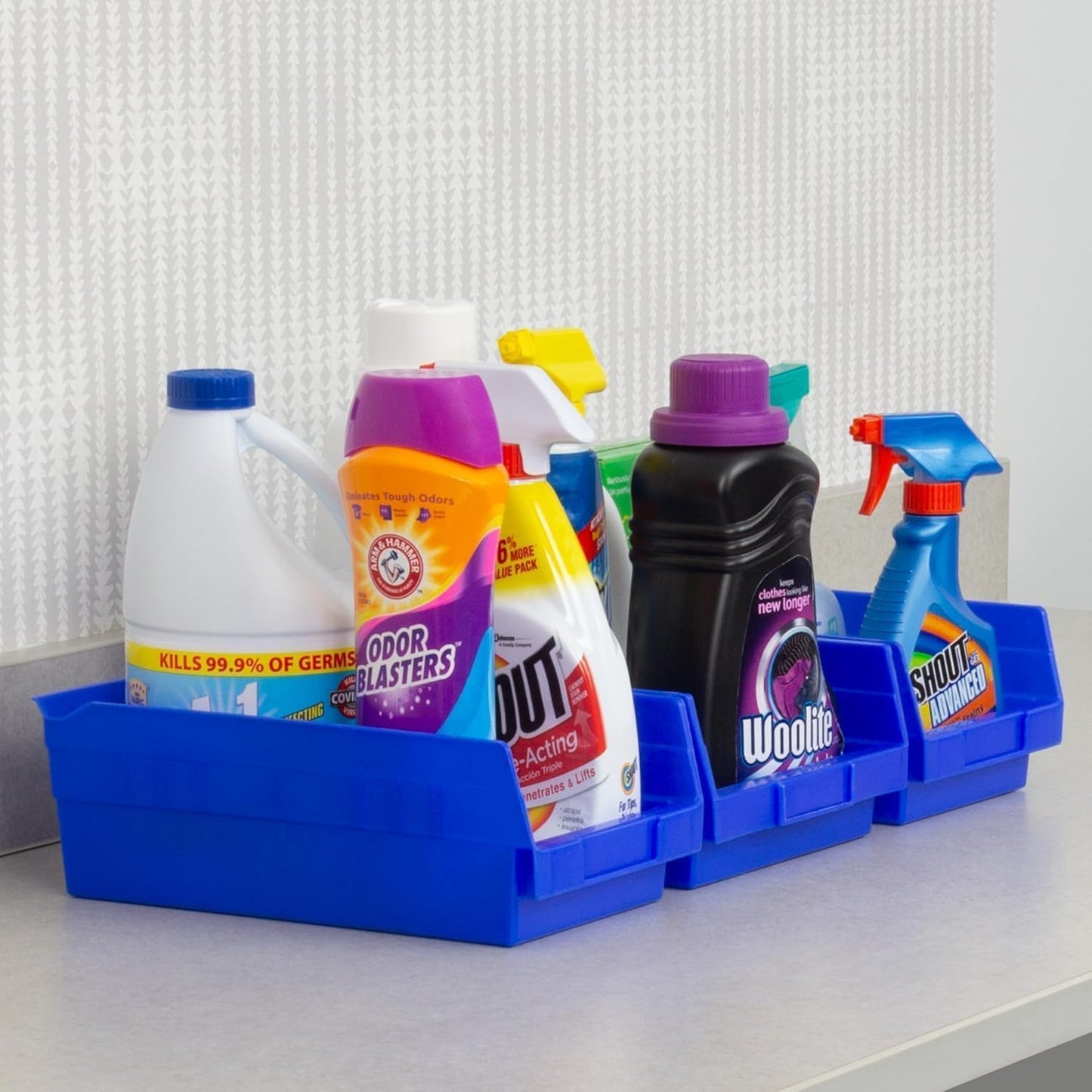 Akro-Mils Heavy Duty Plastic Shelf Bins - 12-Pack for Garage & Closet Organization | 12" x 8" x 4", Blue