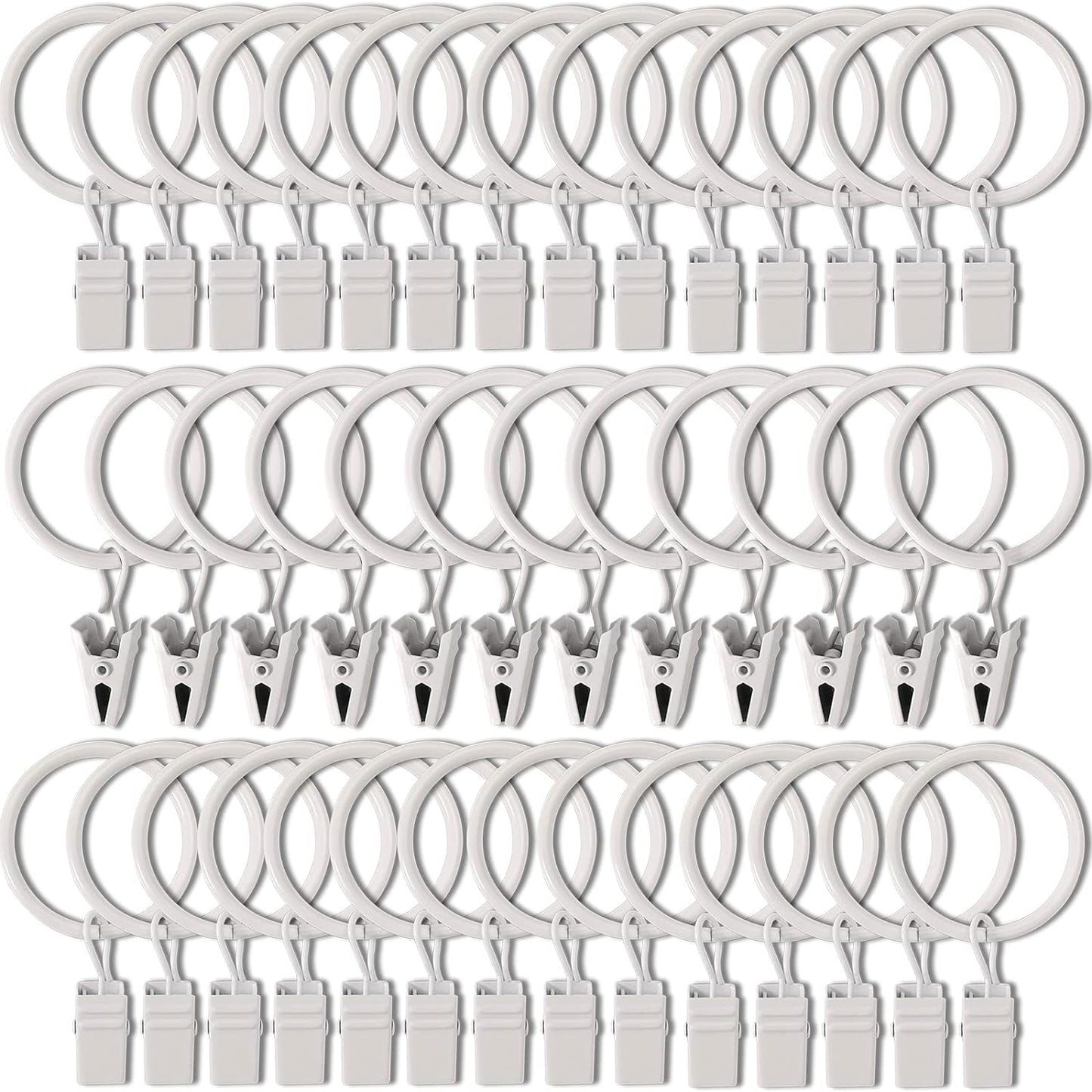 Skiennix Curtain Rings - 40 Pack Drapery Clips with 1.26" Interior Diameter - Fits 1" Rods, White