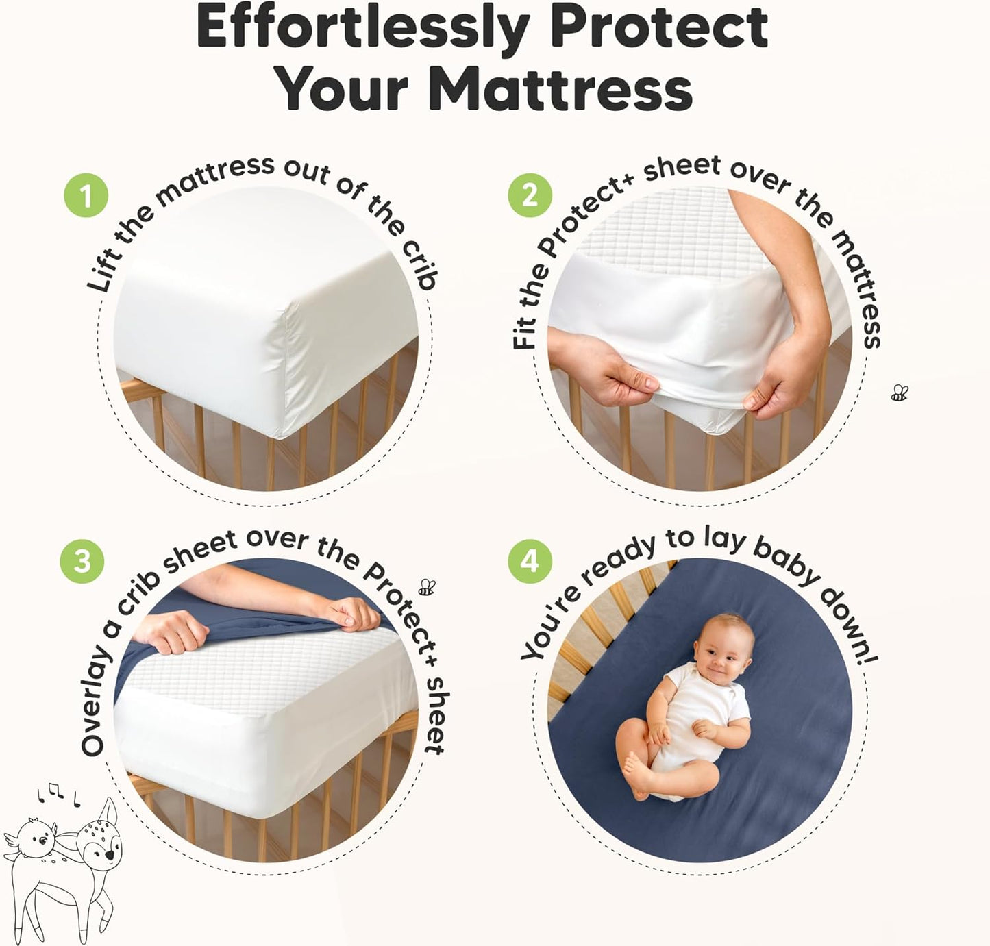 Skiennix Waterproof Crib Mattress Protector Cover - 2-Pack Soft Quilted Cotton Sheets, 52" x 28", Machine Washable