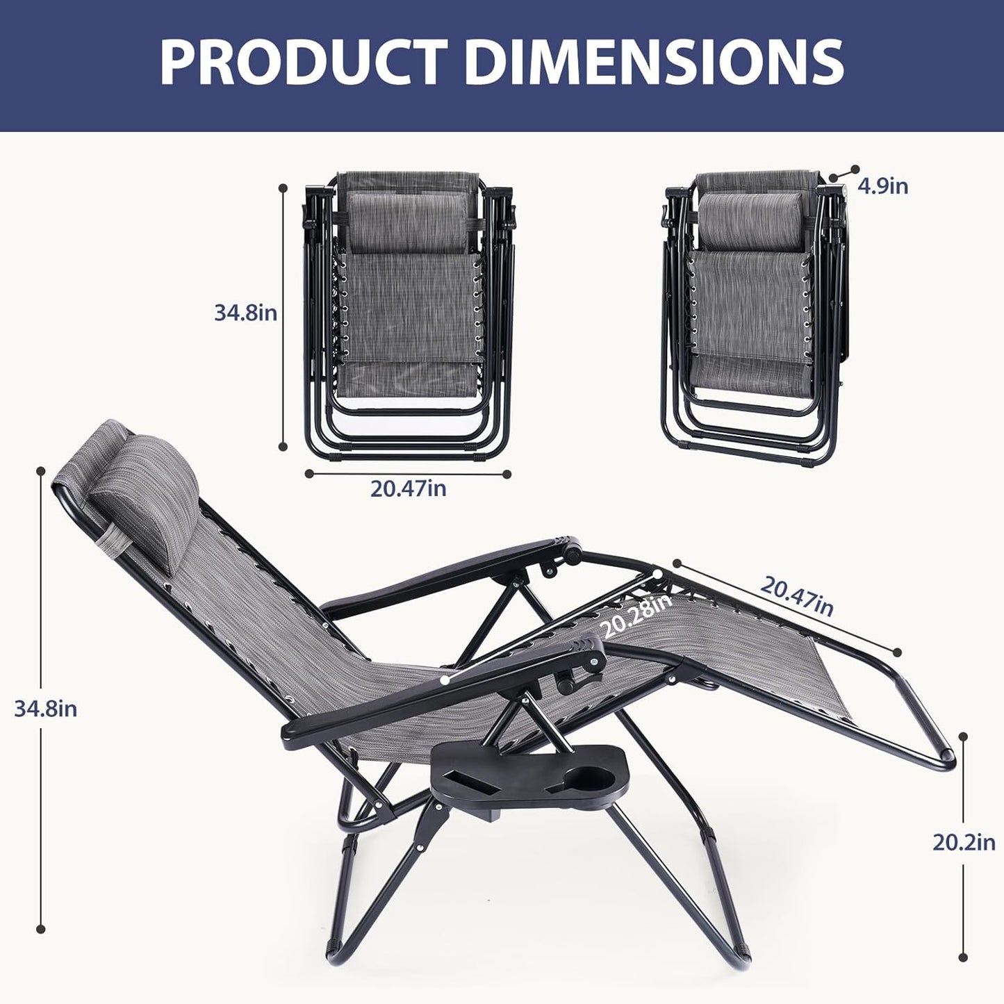 Sweetcrispy Zero Gravity Chairs - Set of 4 Portable Recliner Lounge Chairs with Cup Holders | Grey