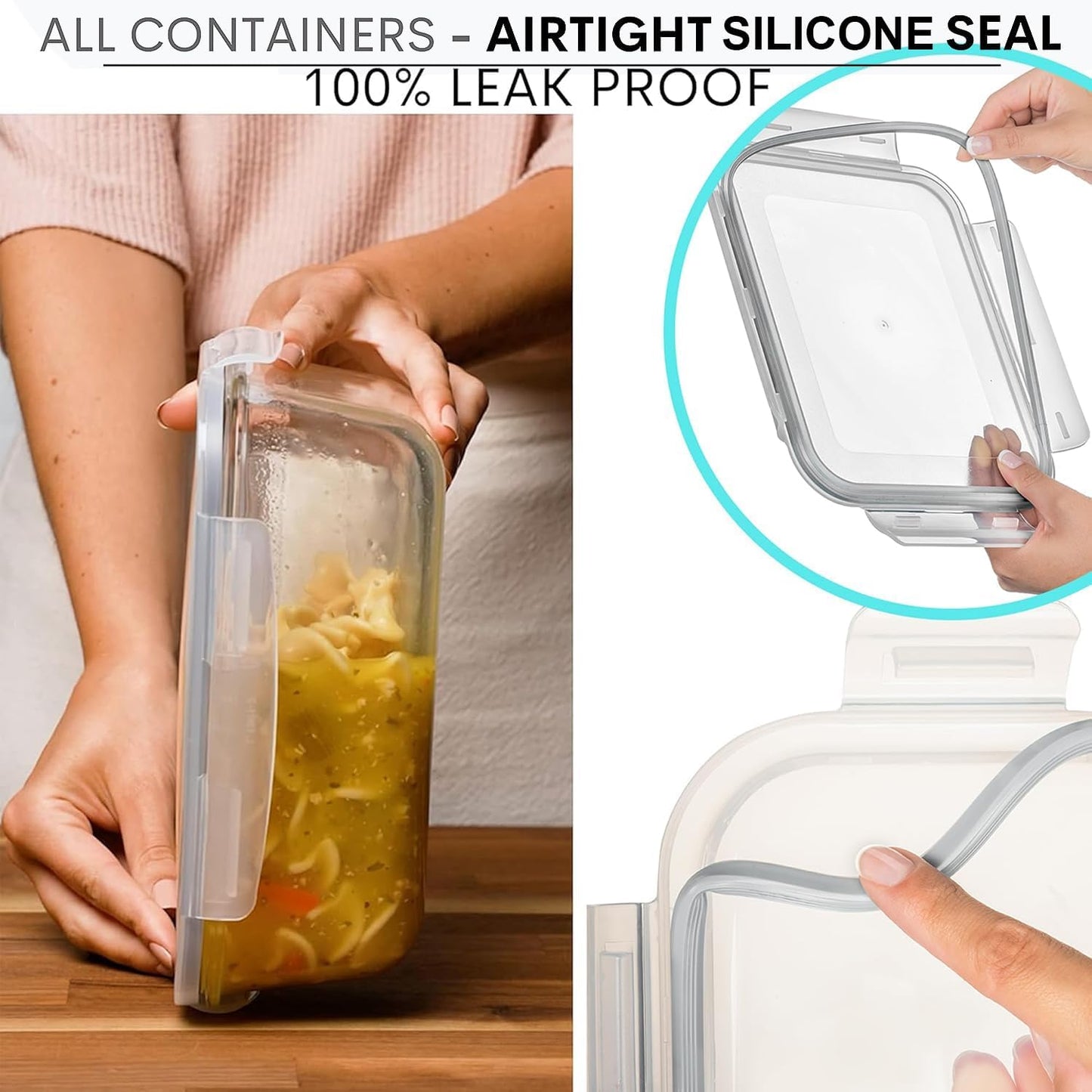 Skiennix Large Glass Food Storage Containers - 4 Piece Set with Locking Lids | BPA Free & Leak Proof, 8 Cups/63 Oz