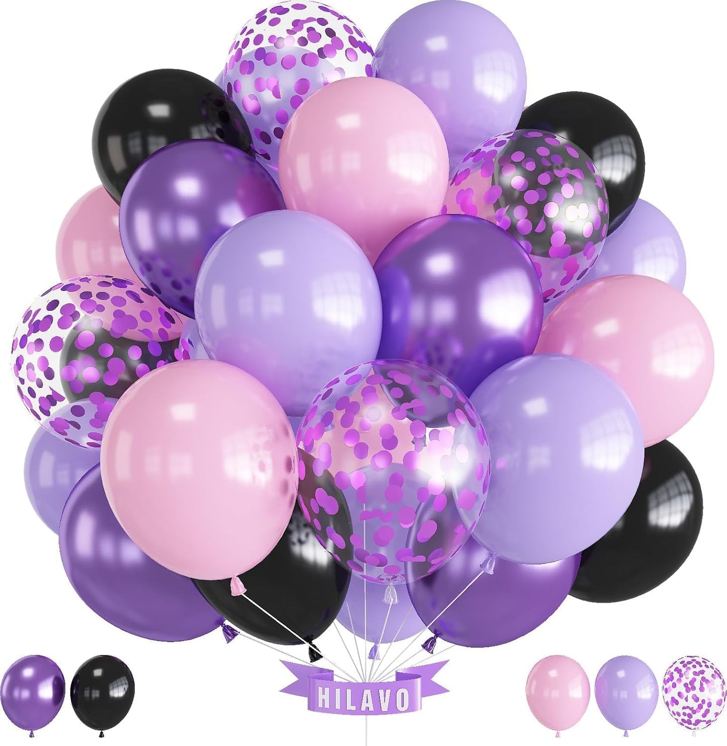 Purple Pink Balloons - 12 Inch Mermaid Halloween Set | 35 Pcs with Metallic Confetti for Parties