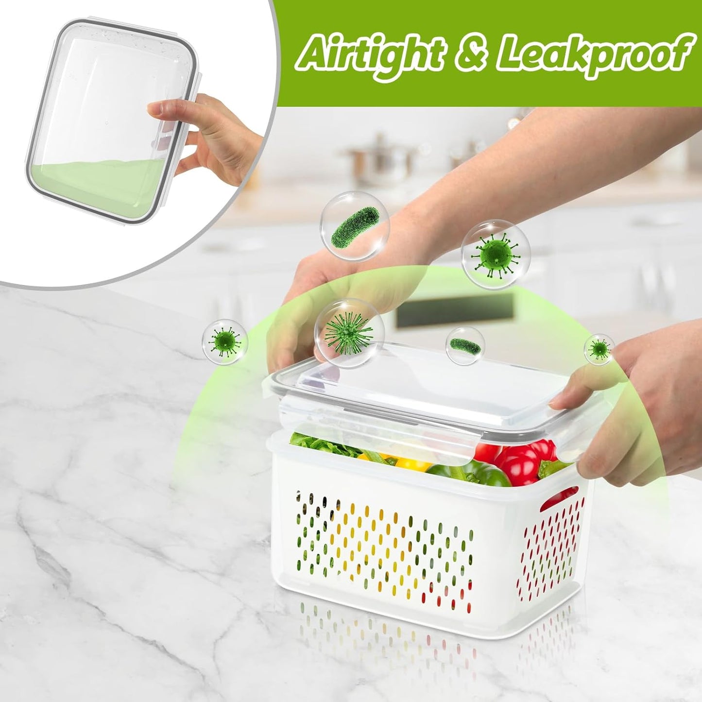 Skiennix 8-Piece Fruit Storage Containers - BPA-Free Plastic with Removable Colander for Fridge