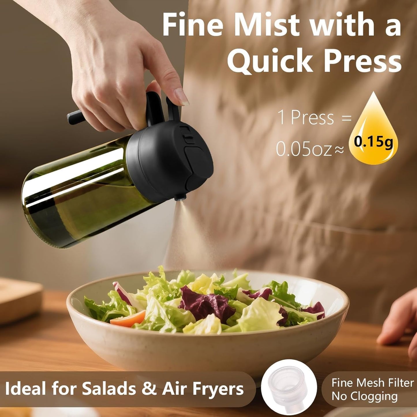 Sweet View Olive Oil Sprayer - 16oz Glass Light-Proof Oil Pourer for Cooking & BBQ