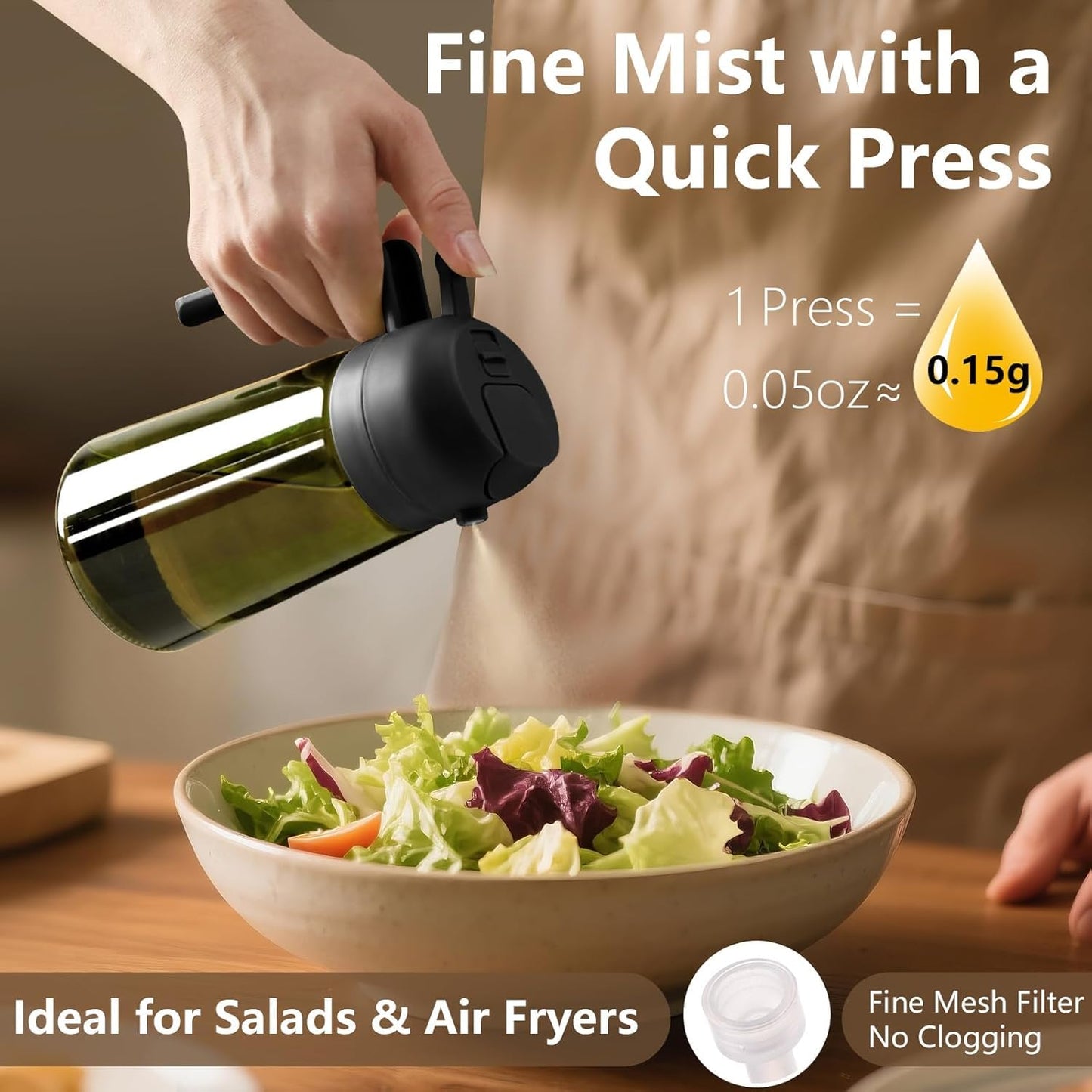 SWEET VIEW - Olive Oil Sprayer for Cooking, 16oz/470ml Glass Light-Proof Oil Pourer for Kitchen with Stickers for Air Fryer, Cooking, Salad, and BBQ with Stickers