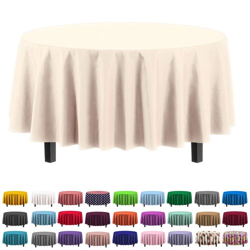 Exquisite 12-Pack Premium Plastic Tablecloth 12-Pack Premium Plastic 84-Inch Round Tablecloth, Ivory