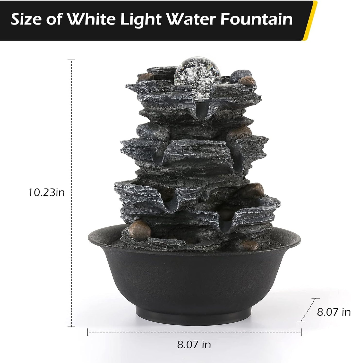 Dyna-Living Water Fountains Indoor Tabletop Fountain with Pump Waterfall Fountain Indoor Coloured LED Lights Desk Water Fountains for Home Office Decor Style 1