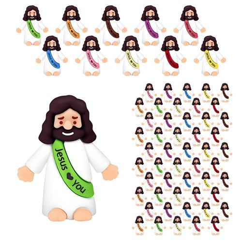 EWOID 60 Pcs Little Jesus Figures, Multicolor Mini Jesus Loves You Figures in Bulk, for Religious Party Favors, Baptism Gifts, Sunday School, Easter Egg Stuffers